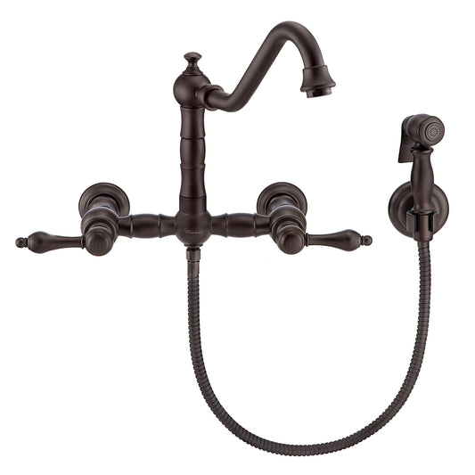 Vintage III Plus Wall Mount Faucet with a Long Traditional Swivel Spout, Lever Handles and Solid Brass Side Spray, Oil Rubbed Bronze, WHKWLV3-9402-NT-ORB