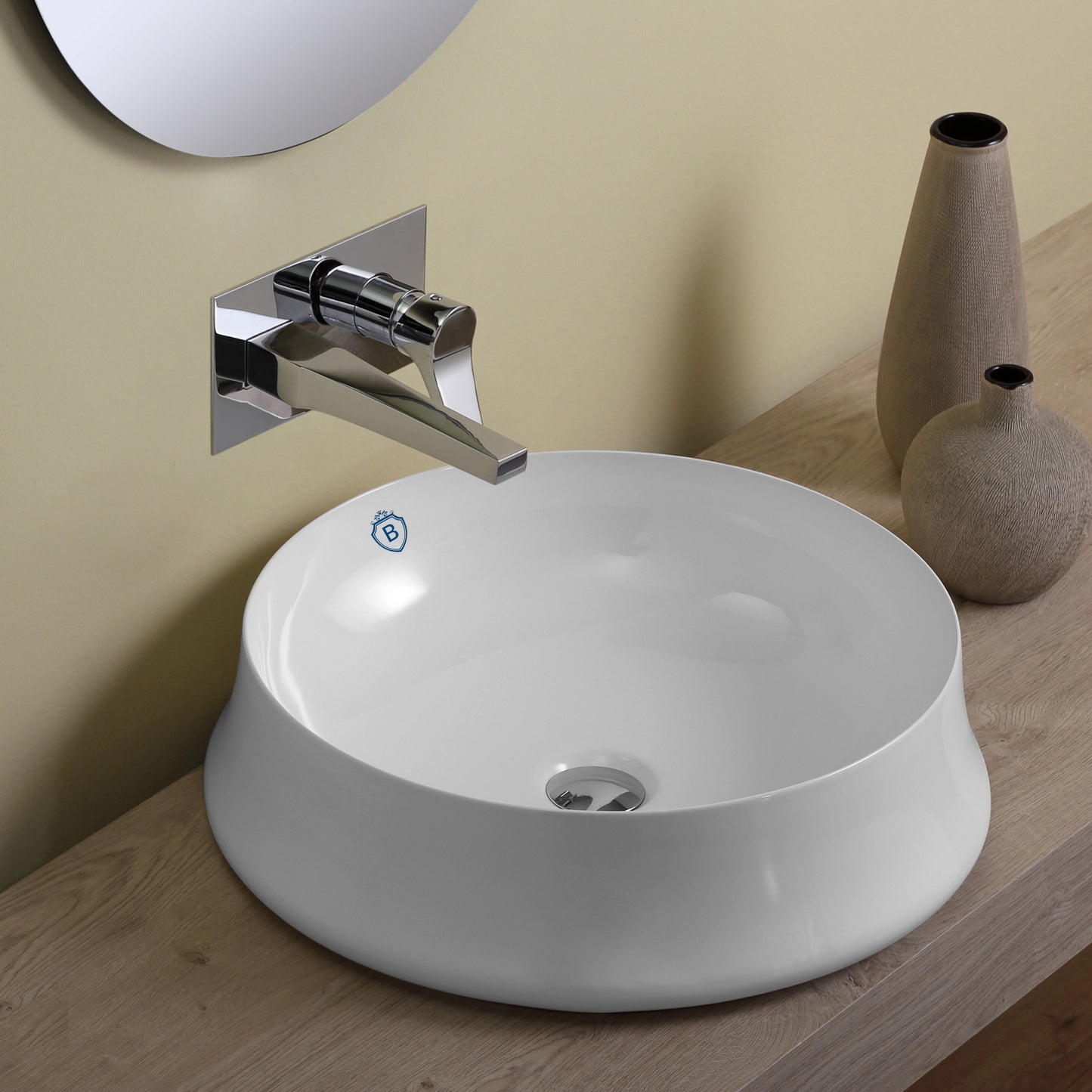 Whitehaus Collection Britannia 19 5/8" Vitreous China Round Bathroom Basin, Above Mount, White, B-SH01