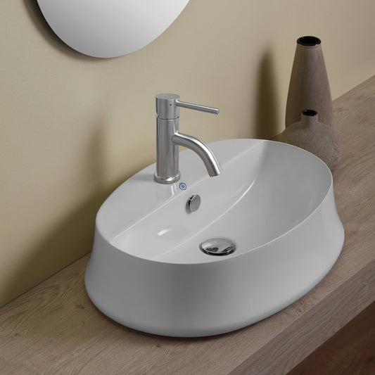 Whitehaus Collection Britannia 23 5/8" Vitreous China Oval Bathroom Basin with Single Faucet Hole, Above Mount, White, B-SH05