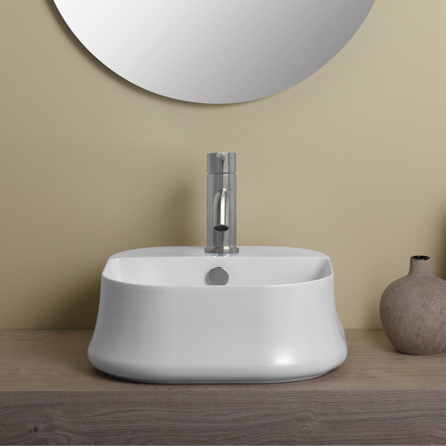 Whitehaus Collection Britannia 16 3/4" Vitreous China Square Bathroom Basin with Single Faucet Hole, Above Mount, White, B-SH07