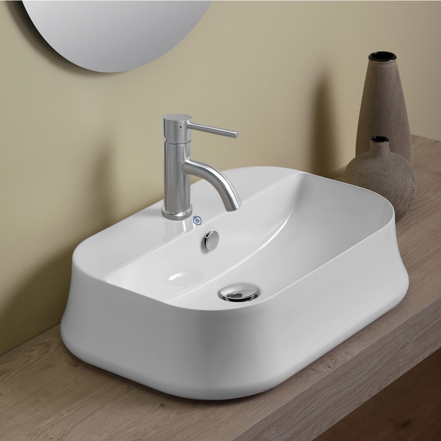 Whitehaus Collection Britannia 24" Vitreous China Rectangular Bathroom Basin, Above Mount, White, B-SH09