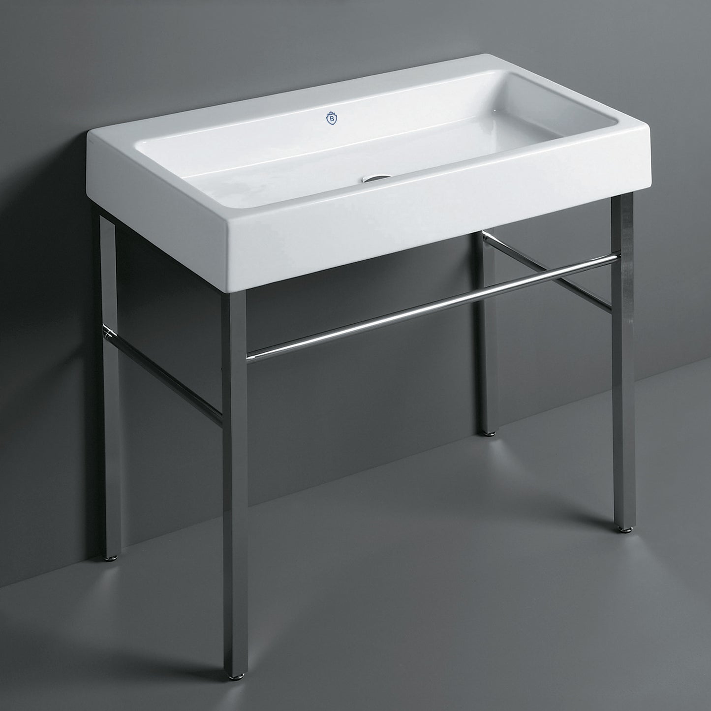 Whitehaus Collection Britannia 35 3/4" Vitreous China Large Rectangular Bathroom Sink Console with Towel Bar, Wall Mount, White/Chrome, B-U90-DUCG1-A09