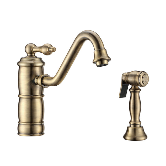 Vintage III Plus Single Lever Faucet with Traditional Swivel Spout and Solid Brass Side Spray, Antique Brass, WHKTSL3-2200-NT-AB