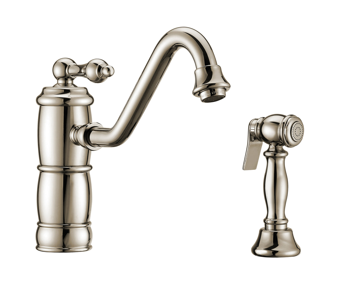 Vintage III Plus Single Lever Faucet with Traditional Swivel Spout and Solid Brass Side Spray, Polished Nickel, WHKTSL3-2200-NT-PN