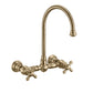 Vintage III Plus Wall Mount Faucet with a Long Gooseneck Swivel Spout, Cross Handles and Solid Brass Side Spray, Antique Brass, WHKWCR3-9301-NT-AB