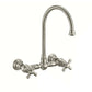 Vintage III Plus Wall Mount Faucet with a Long Gooseneck Swivel Spout, Cross Handles and Solid Brass Side Spray, Brushed Nickel, WHKWCR3-9301-NT-BN