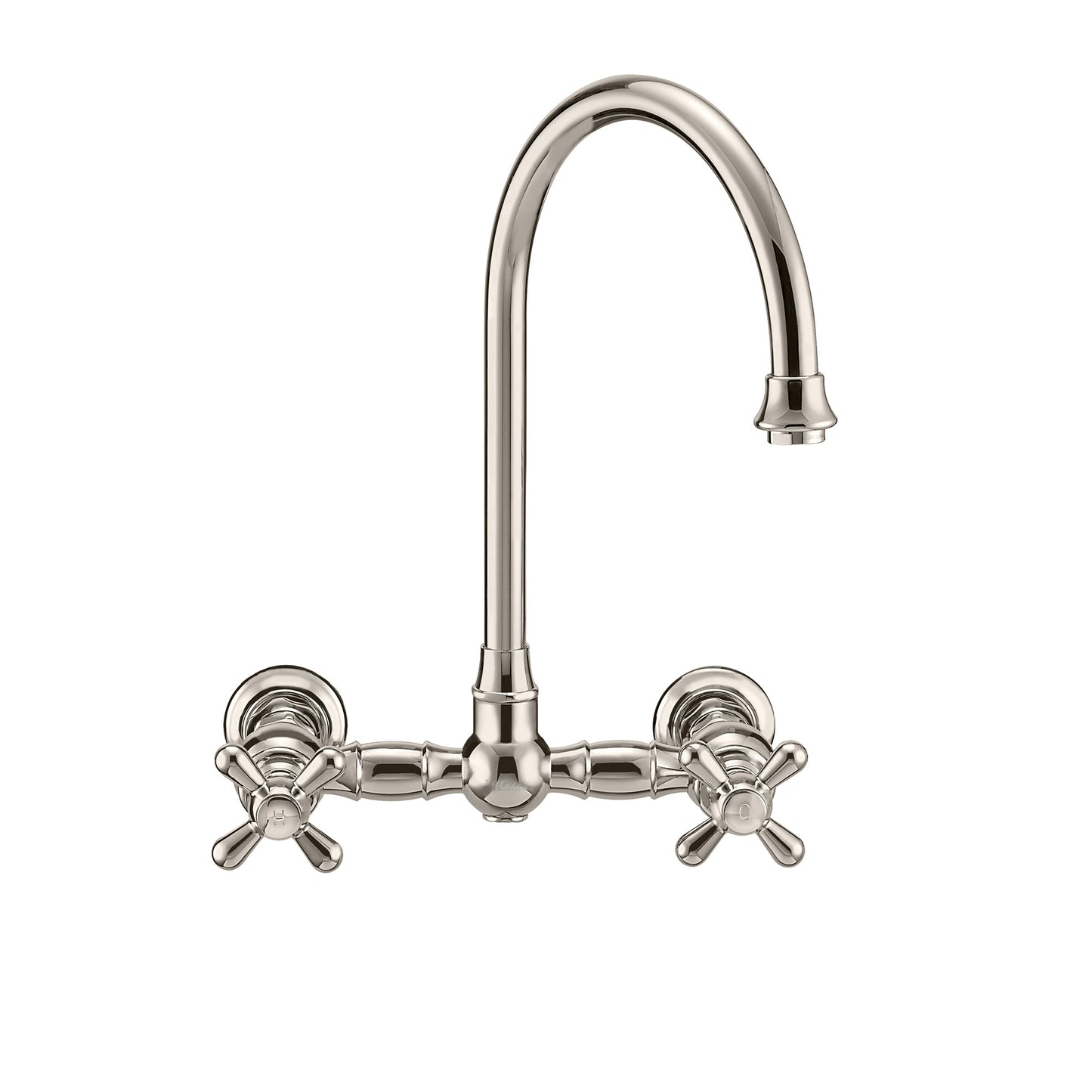 Vintage III Plus Wall Mount Faucet with a Long Gooseneck Swivel Spout, Cross Handles and Solid Brass Side Spray, Polished Nickel, WHKWCR3-9301-NT-PN