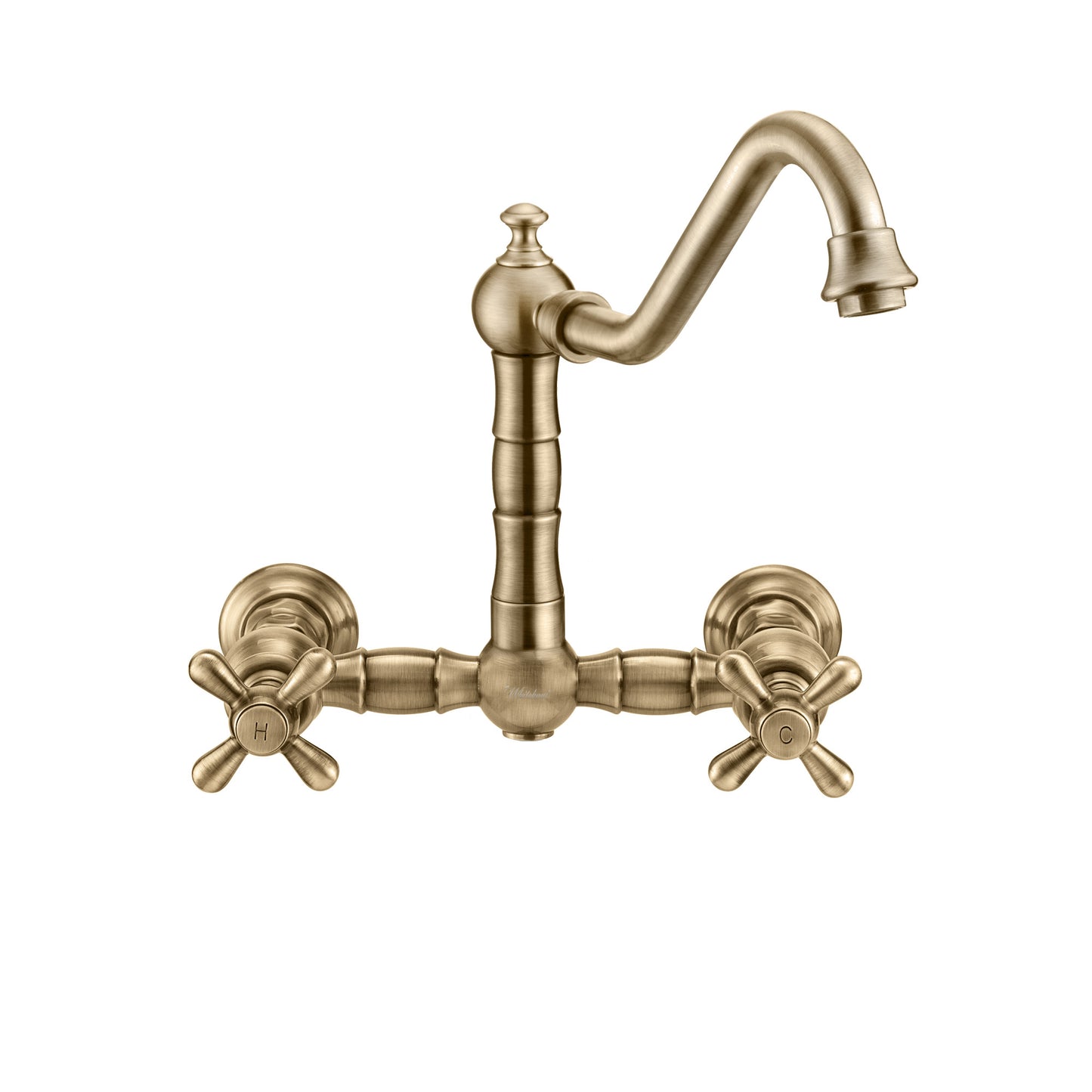 Vintage III Plus Wall Mount Faucet with a Long Traditional Swivel Spout, Cross Handles and Solid Brass Side Spray, Antique Brass, WHKWCR3-9402-NT-AB