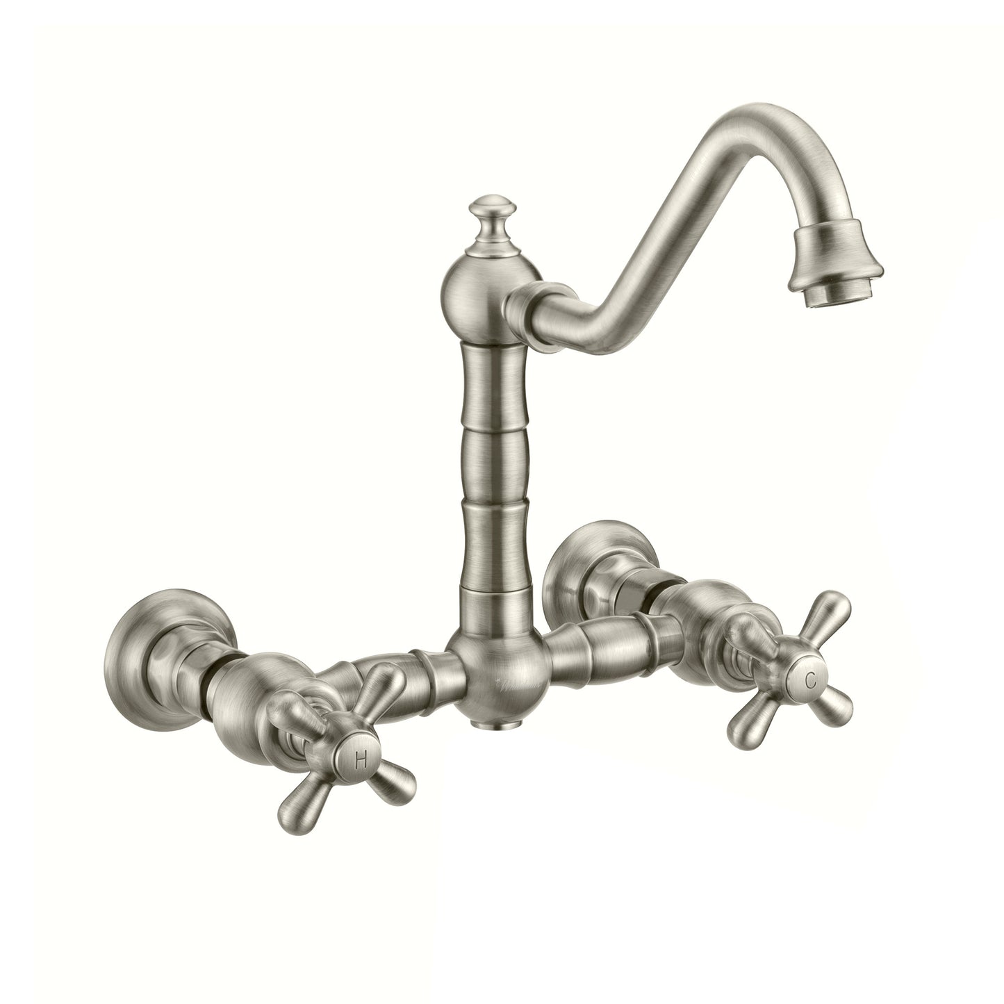 Vintage III Plus Wall Mount Faucet with a Long Traditional Swivel Spout, Cross Handles and Solid Brass Side Spray, Brushed Nickel, WHKWCR3-9402-NT-BN