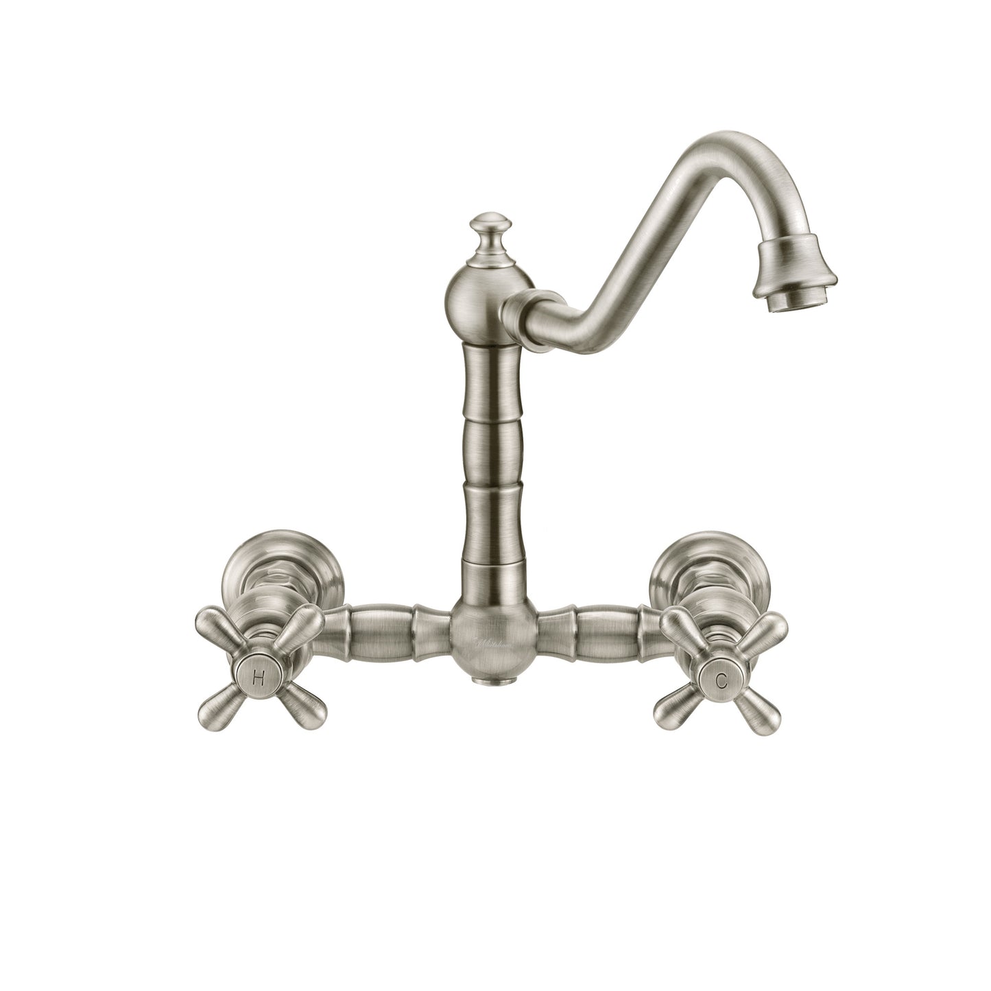 Vintage III Plus Wall Mount Faucet with a Long Traditional Swivel Spout, Cross Handles and Solid Brass Side Spray, Brushed Nickel, WHKWCR3-9402-NT-BN