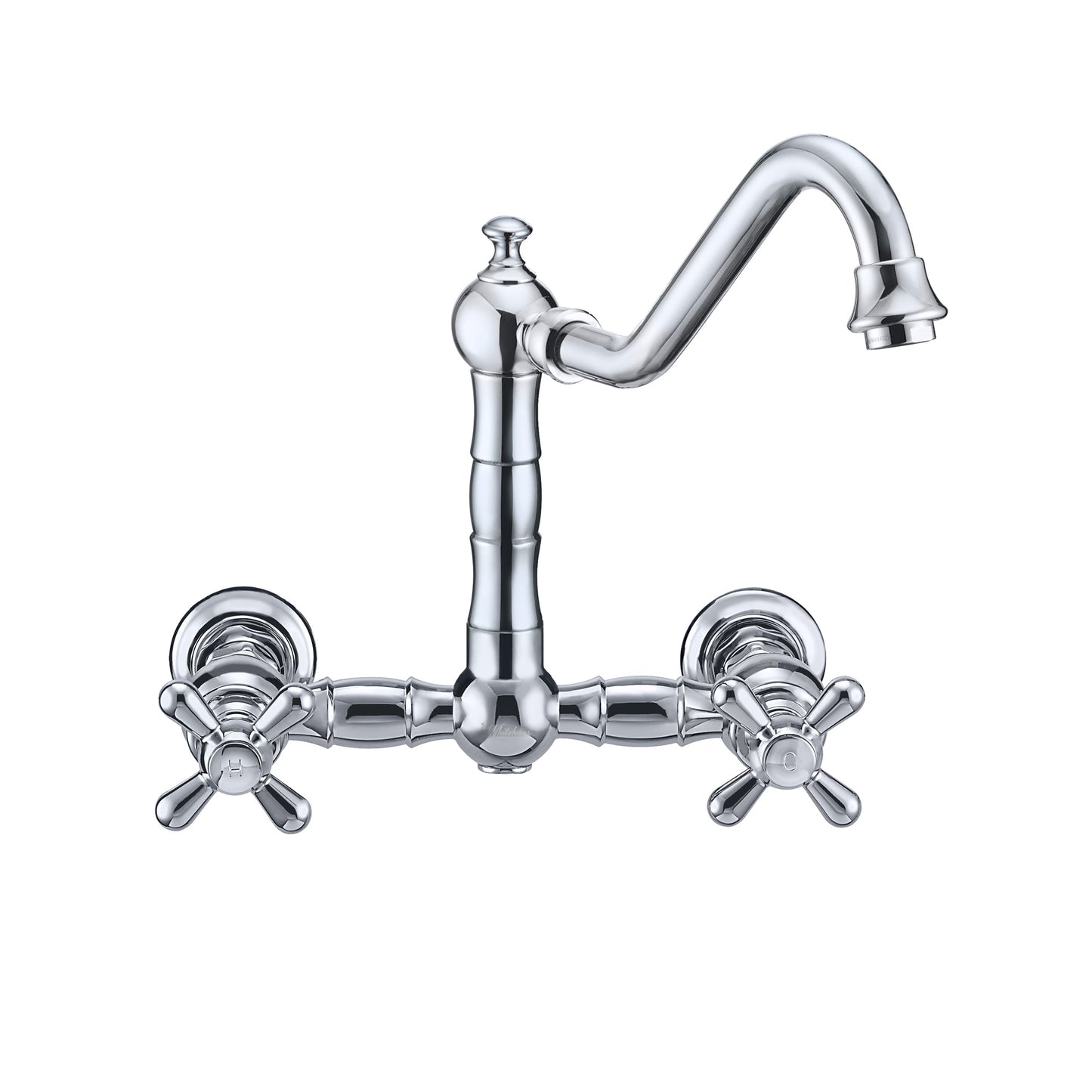 Vintage III Plus Wall Mount Faucet with a Long Traditional Swivel Spout, Cross Handles and Solid Brass Side Spray, Polished Chrome, WHKWCR3-9402-NT-C
