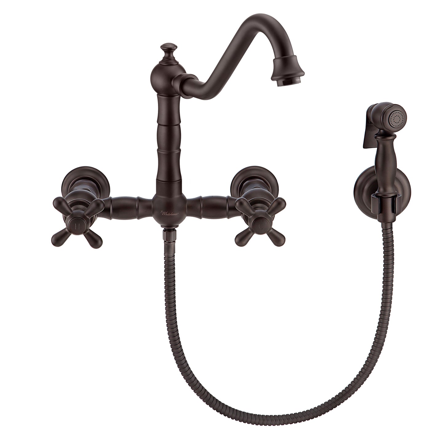 Vintage III Plus Wall Mount Faucet with a Long Traditional Swivel Spout, Cross Handles and Solid Brass Side Spray, Oil Rubbed Bronze, WHKWCR3-9402-NT-ORB