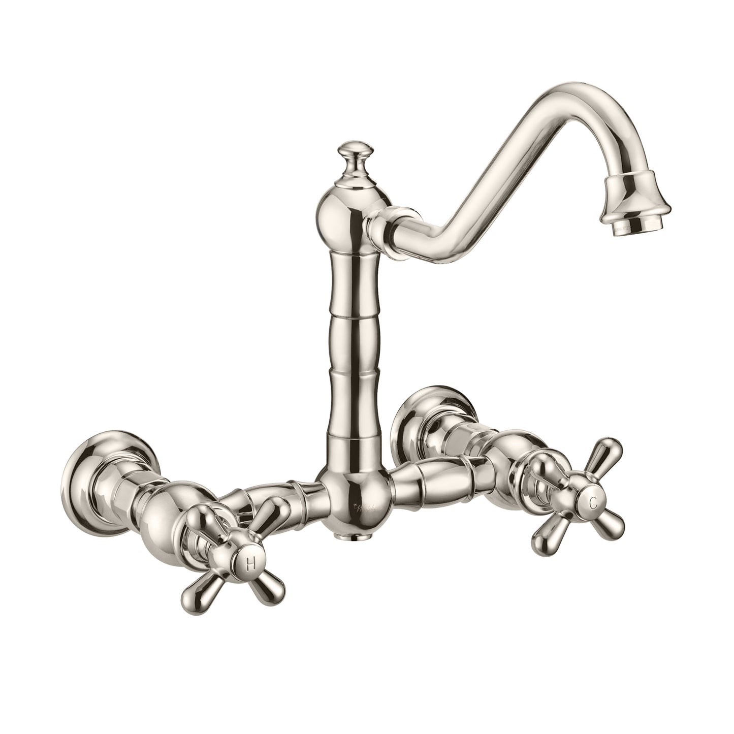 Vintage III Plus Wall Mount Faucet with a Long Traditional Swivel Spout, Cross Handles and Solid Brass Side Spray, Polished Nickel, WHKWCR3-9402-NT-PN