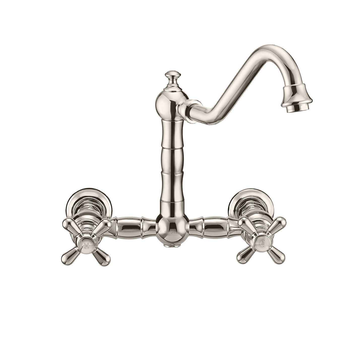 Vintage III Plus Wall Mount Faucet with a Long Traditional Swivel Spout, Cross Handles and Solid Brass Side Spray, Polished Nickel, WHKWCR3-9402-NT-PN