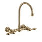 Vintage III Plus Wall Mount Faucet with a Long Gooseneck Swivel Spout, Lever Handles and Solid Brass Side Spray, Antique Brass, WHKWLV3-9301-NT-AB