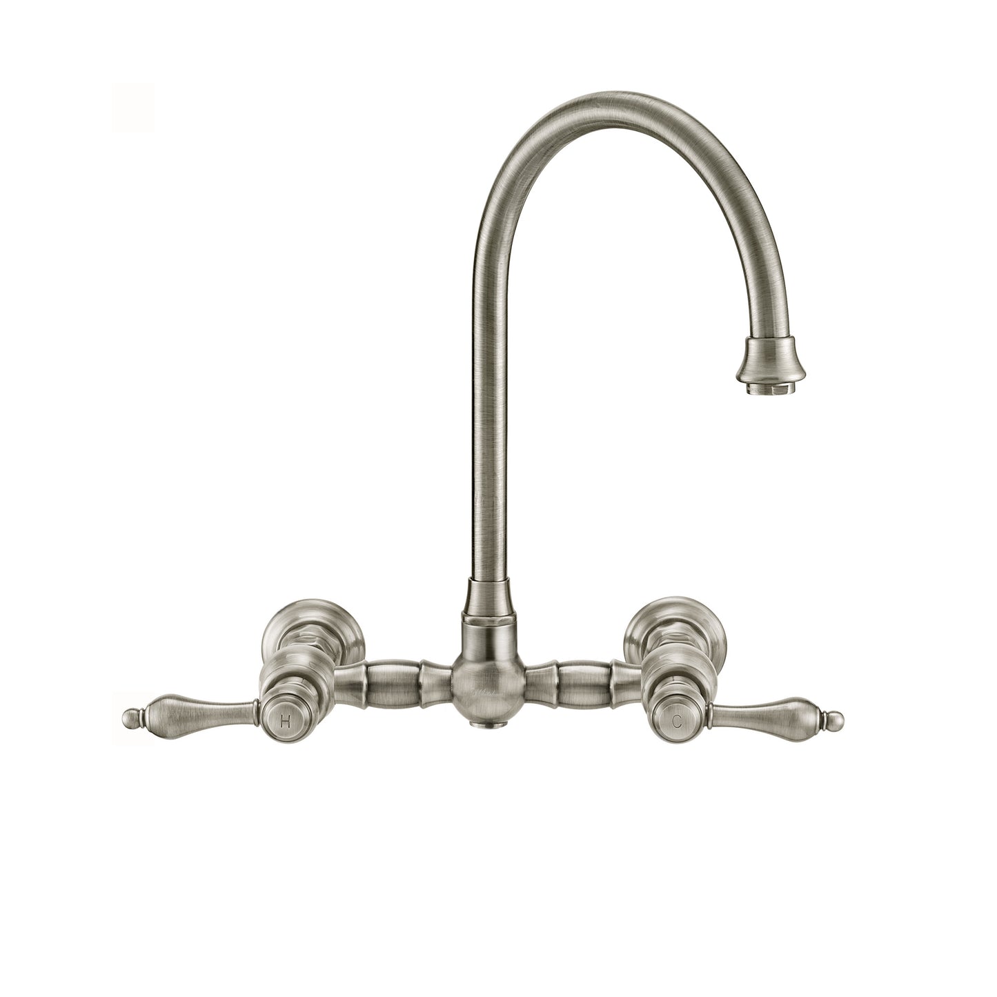 Vintage III Plus Wall Mount Faucet with a Long Gooseneck Swivel Spout, Lever Handles and Solid Brass Side Spray, Brushed Nickel, WHKWLV3-9301-NT-BN