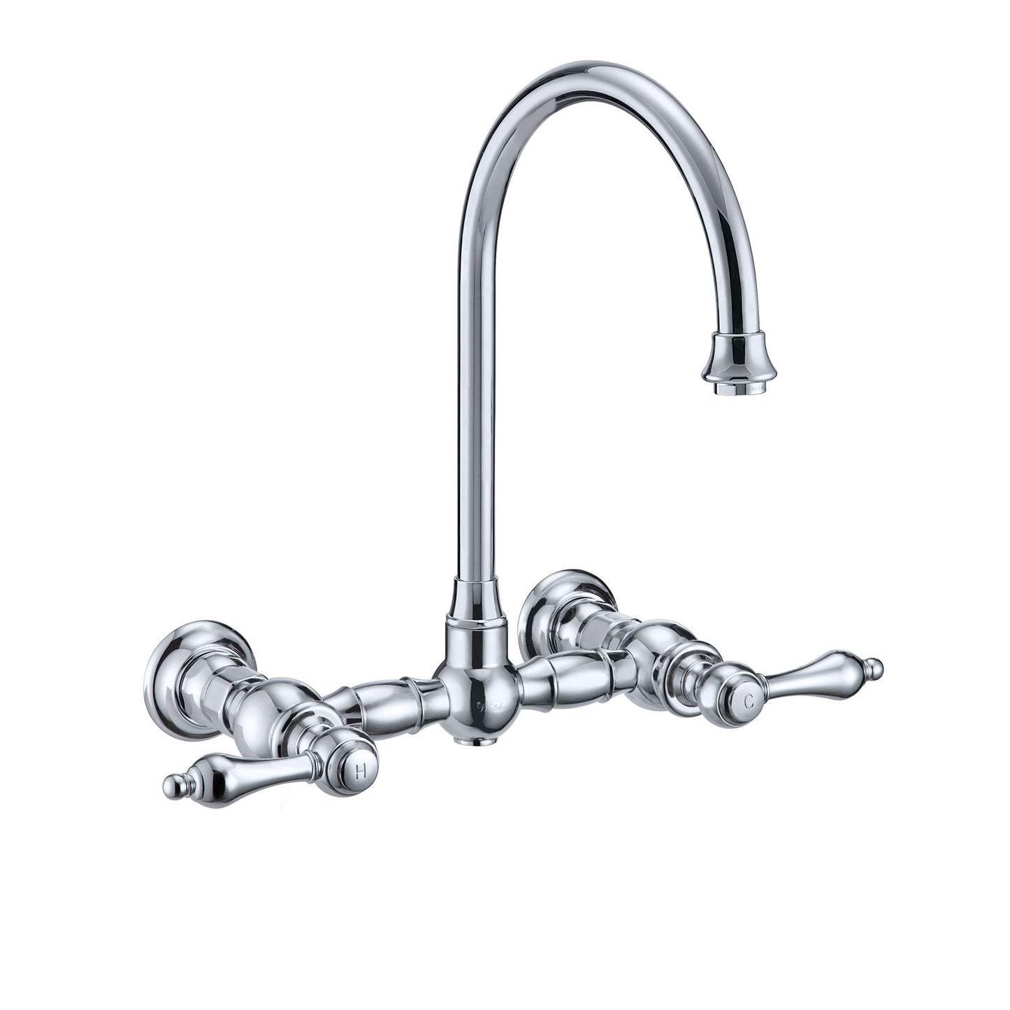 Vintage III Plus Wall Mount Faucet with a Long Gooseneck Swivel Spout, Lever Handles and Solid Brass Side Spray, Polished Chrome, WHKWLV3-9301-NT-C