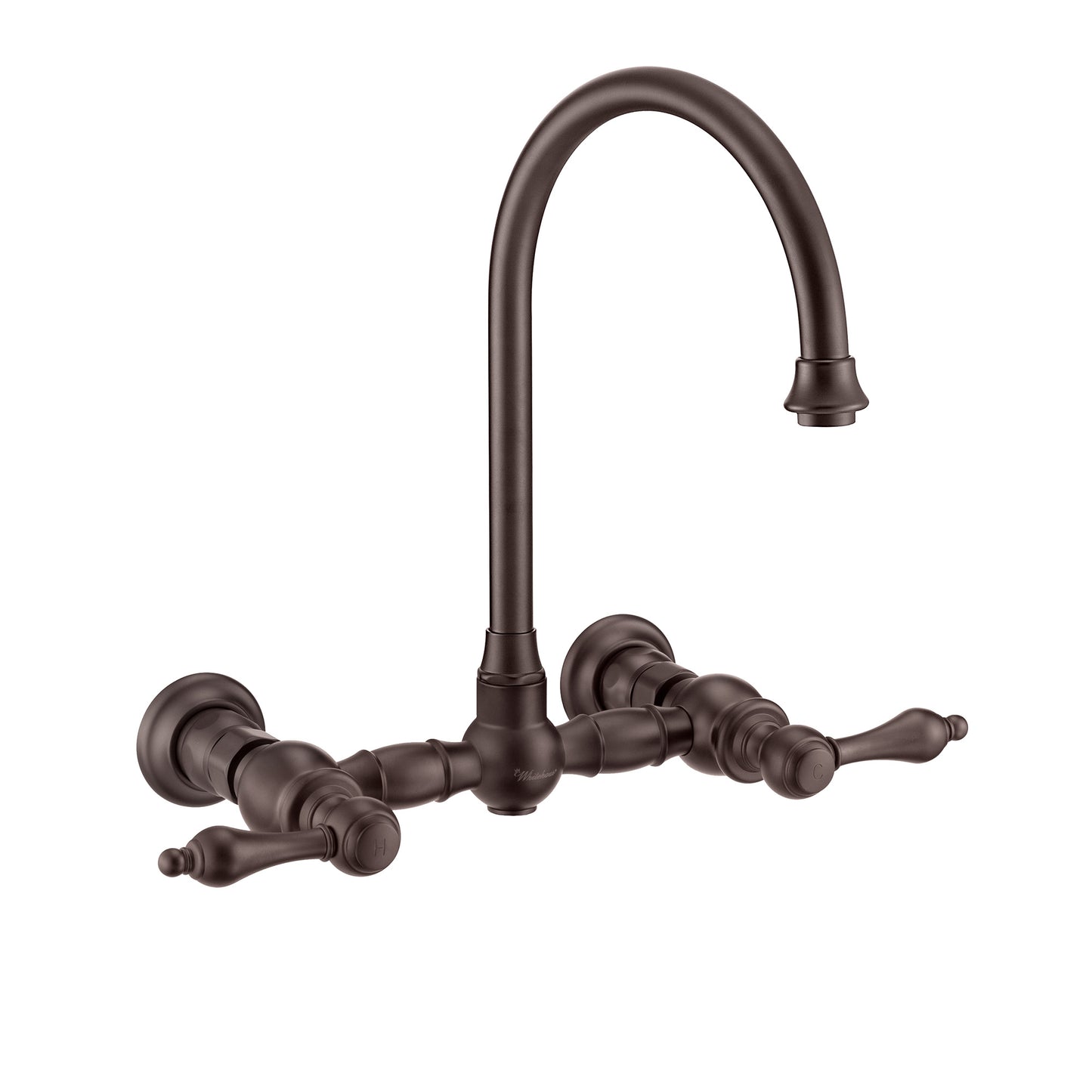 Vintage III Plus Wall Mount Faucet with a Long Gooseneck Swivel Spout, Lever Handles and Solid Brass Side Spray, Oil Rubbed Bronze, WHKWLV3-9301-NT-ORB