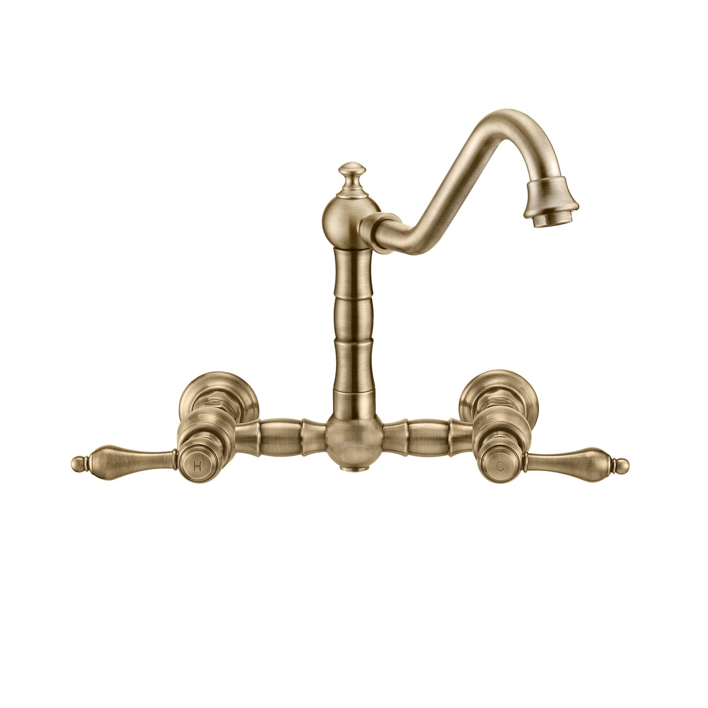 Vintage III Plus Wall Mount Faucet with a Long Traditional Swivel Spout, Lever Handles and Solid Brass Side Spray, Antique Brass, WHKWLV3-9402-NT-AB