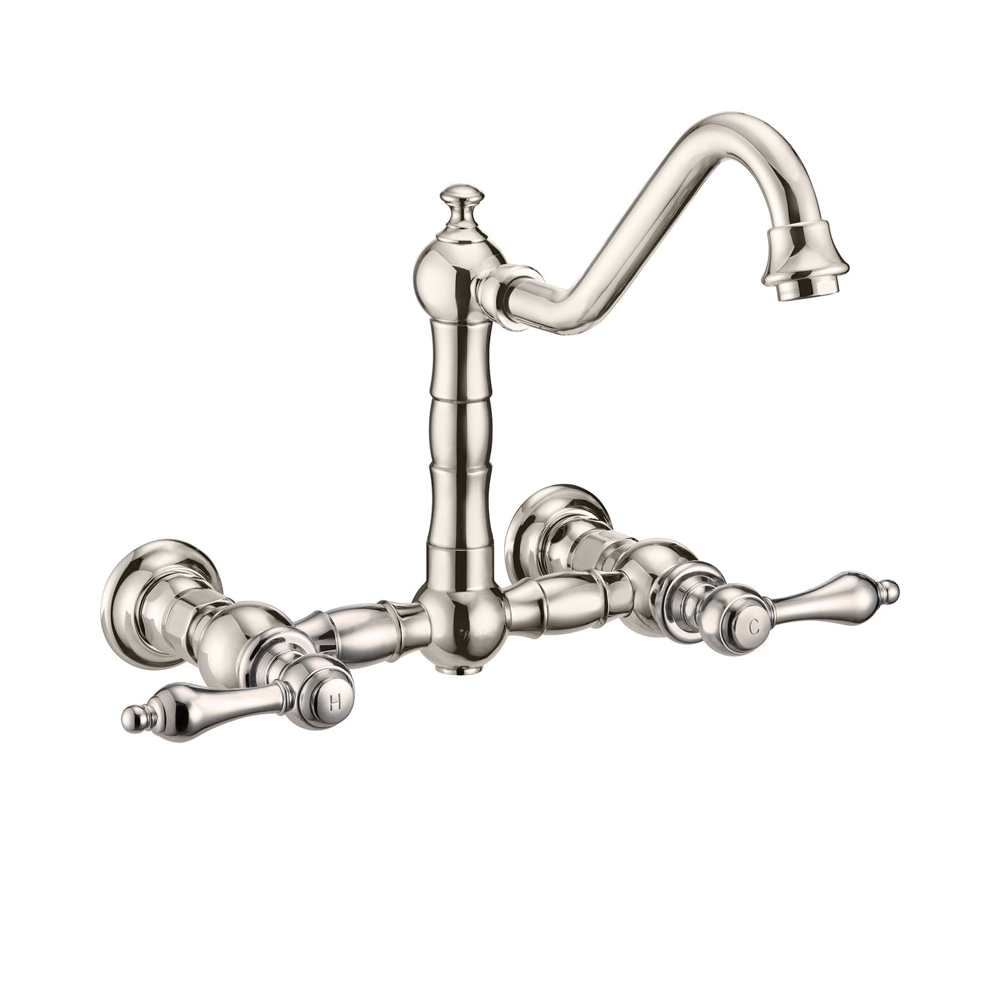 Vintage III Plus Wall Mount Faucet with a Long Traditional Swivel Spout, Lever Handles and Solid Brass Side Spray, Polished Nickel, WHKWLV3-9402-NT-PN