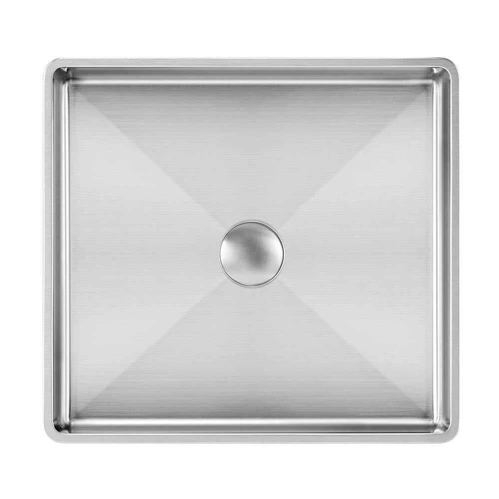 Whitehaus Collection Noah Plus 15-3/4" Stainless Steel Squared Basin Set with Center Drain, Semi-Recessed, Brushed Stainless Steel, WHNPL1577-BSS