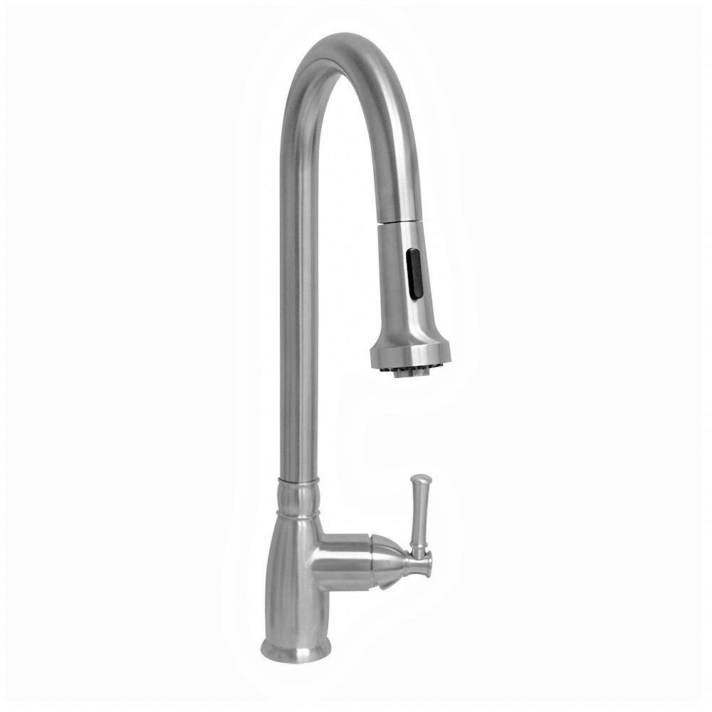 Waterhaus Lead Free Solid Stainless Steel Single-Hole Faucet with Gooseneck Swivel Spout, Pull Down Spray Head and Solid Lever Handle, Brushed Stainless Steel, WHS6800-PDK-BSS