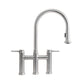 Waterhaus Lead-Free Solid Stainless Steel Bridge Faucet with a Gooseneck Swivel Spout, Pull Down Spray Head and Solid Lever Handles, Brushed Stainless Steel, WHS6900-PDK-BSS