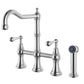 Waterhaus Lead-Free Solid Stainless Steel Bridge Faucet with a Traditional Spout, Lever Handles and Side Spray, Brushed Stainless Steel, WHSB14007-SK-BSS