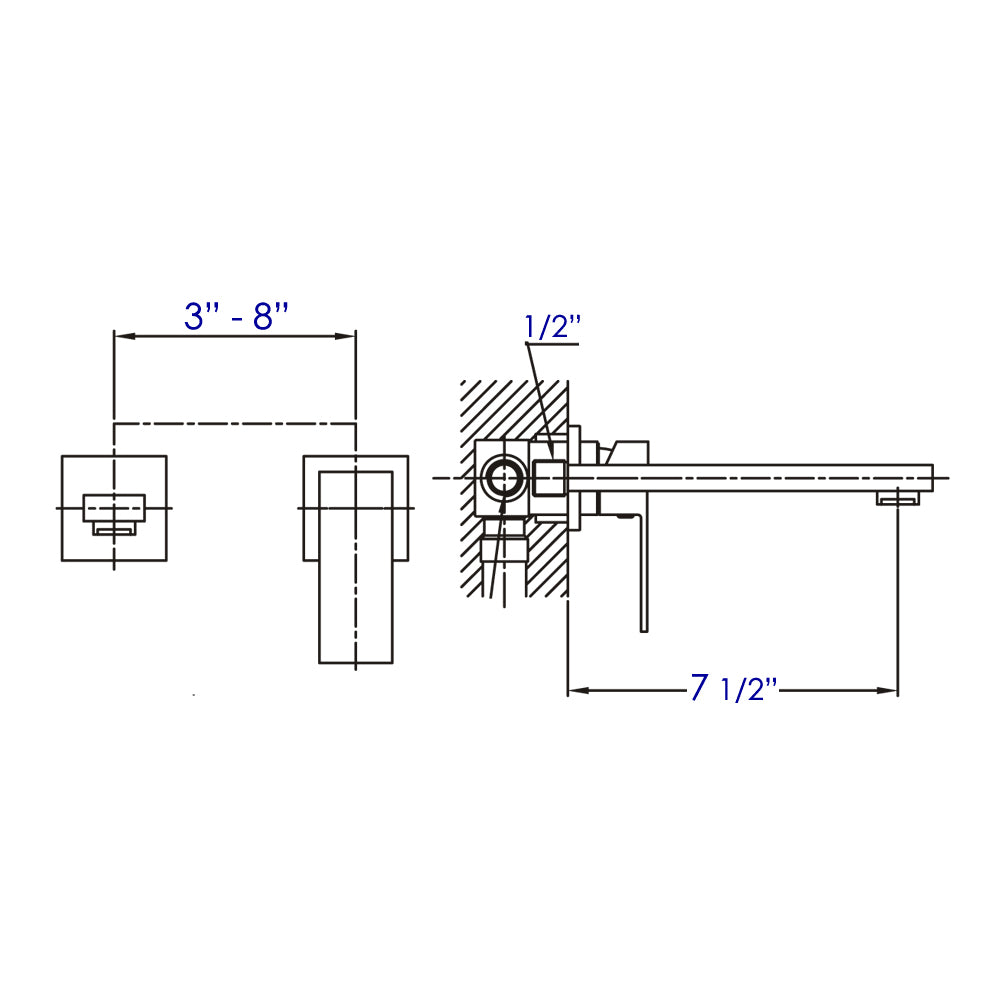 Polished Chrome Single Lever Wall Mount Bathroom Faucet, Polished Chrome, AB1468-PC