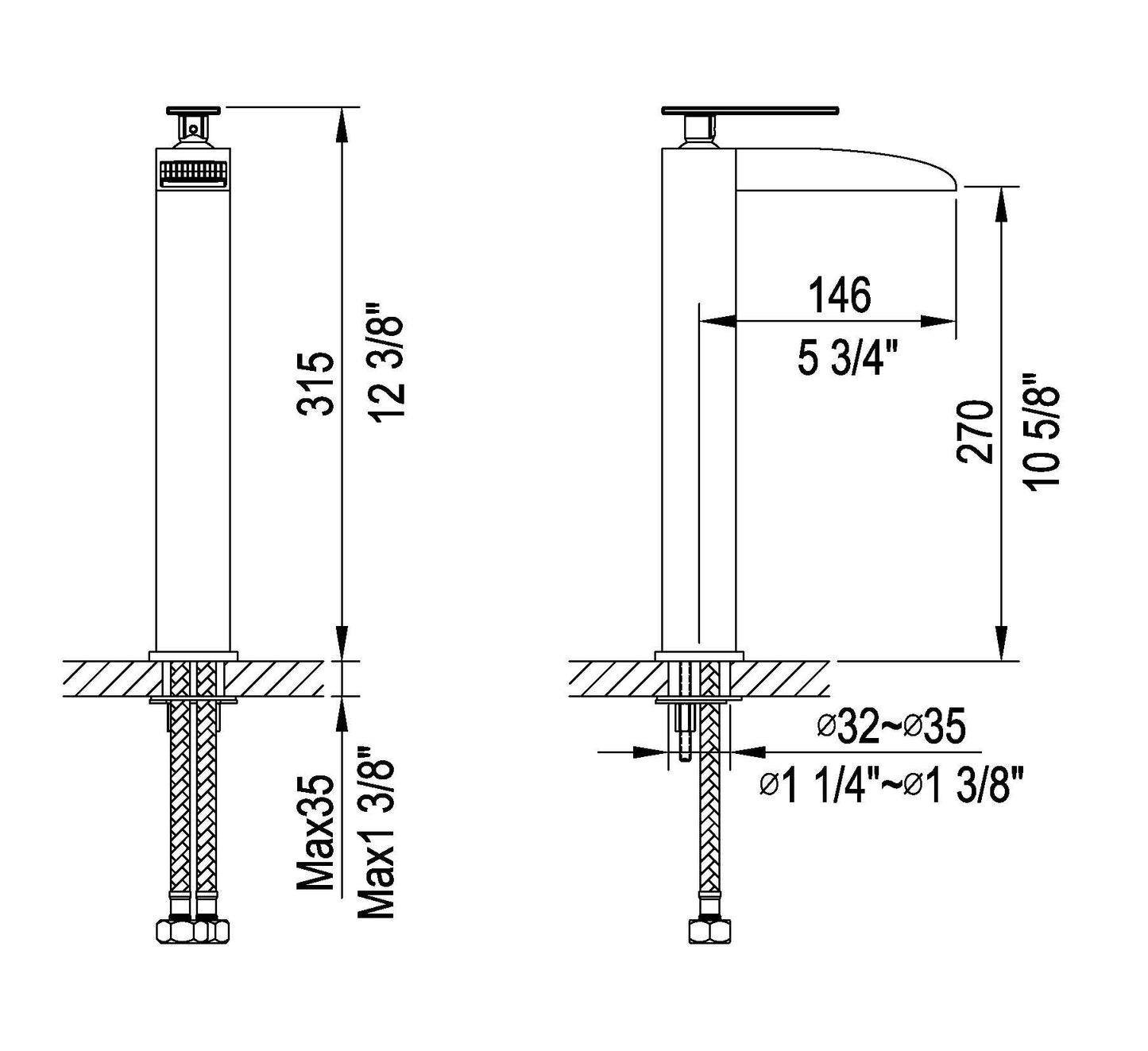 Polished Chrome Single Hole Tall Waterfall Bathroom Faucet, Polished Chrome, AB1597-PC