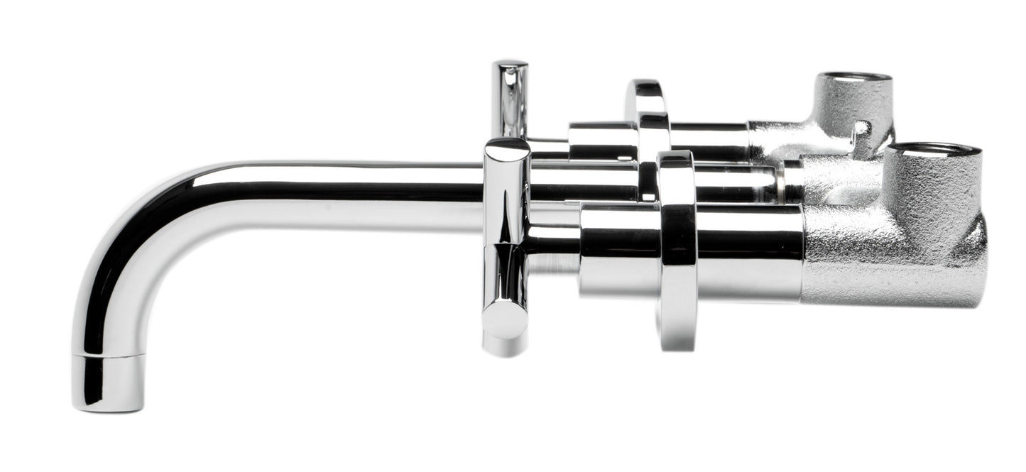 Polished Chrome 8" Widespread Wall-Mounted Cross Handle Faucet, Polished Chrome, AB1035-PC