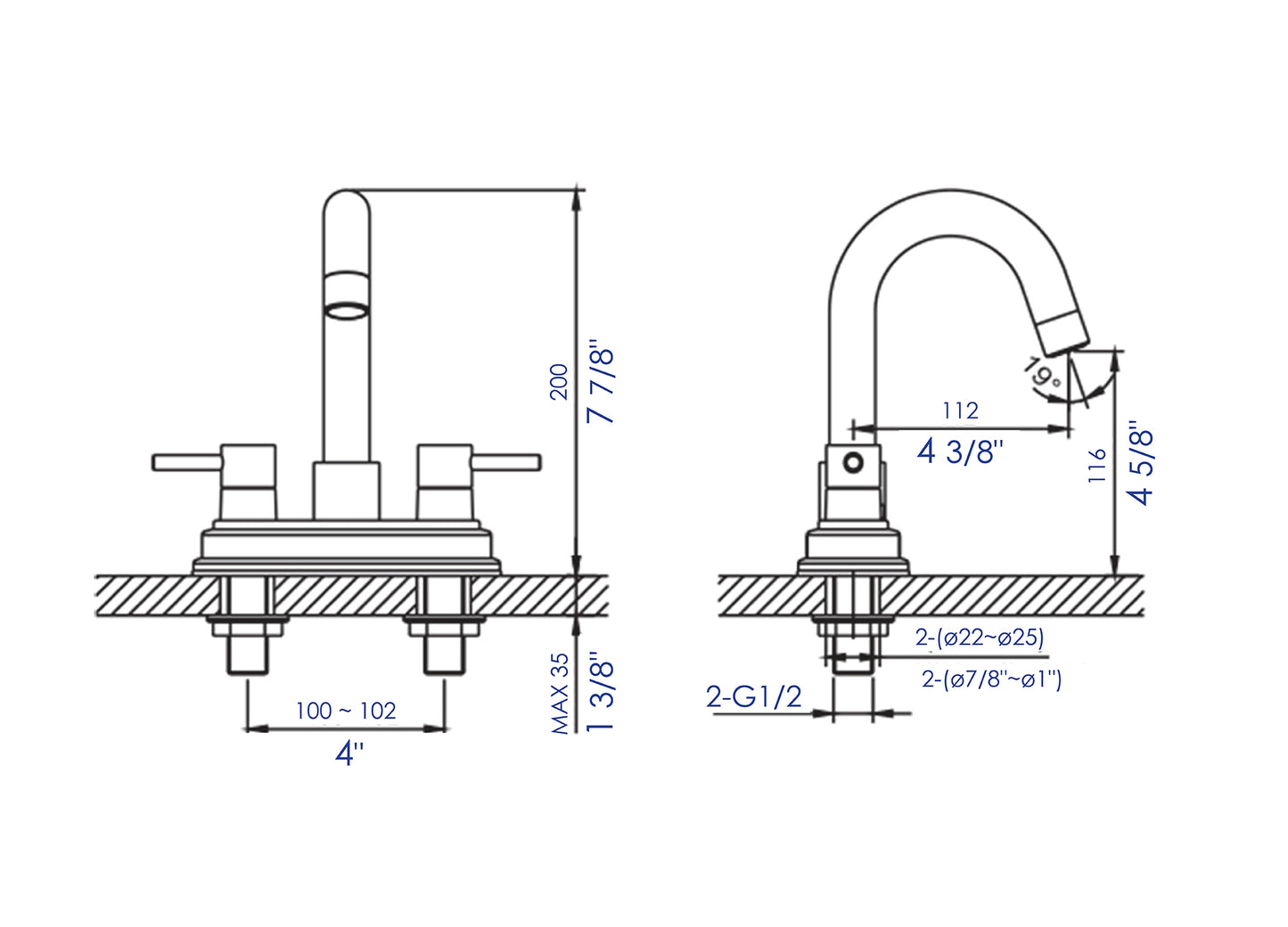 Polished Chrome Two-Handle 4'' Centerset Bathroom Faucet, Polished Chrome, AB1400-PC