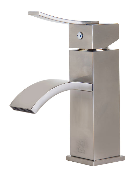 Brushed Nickel Square Body Curved Spout Single Lever Bathroom Faucet, Brushed Nickel, AB1258-BN