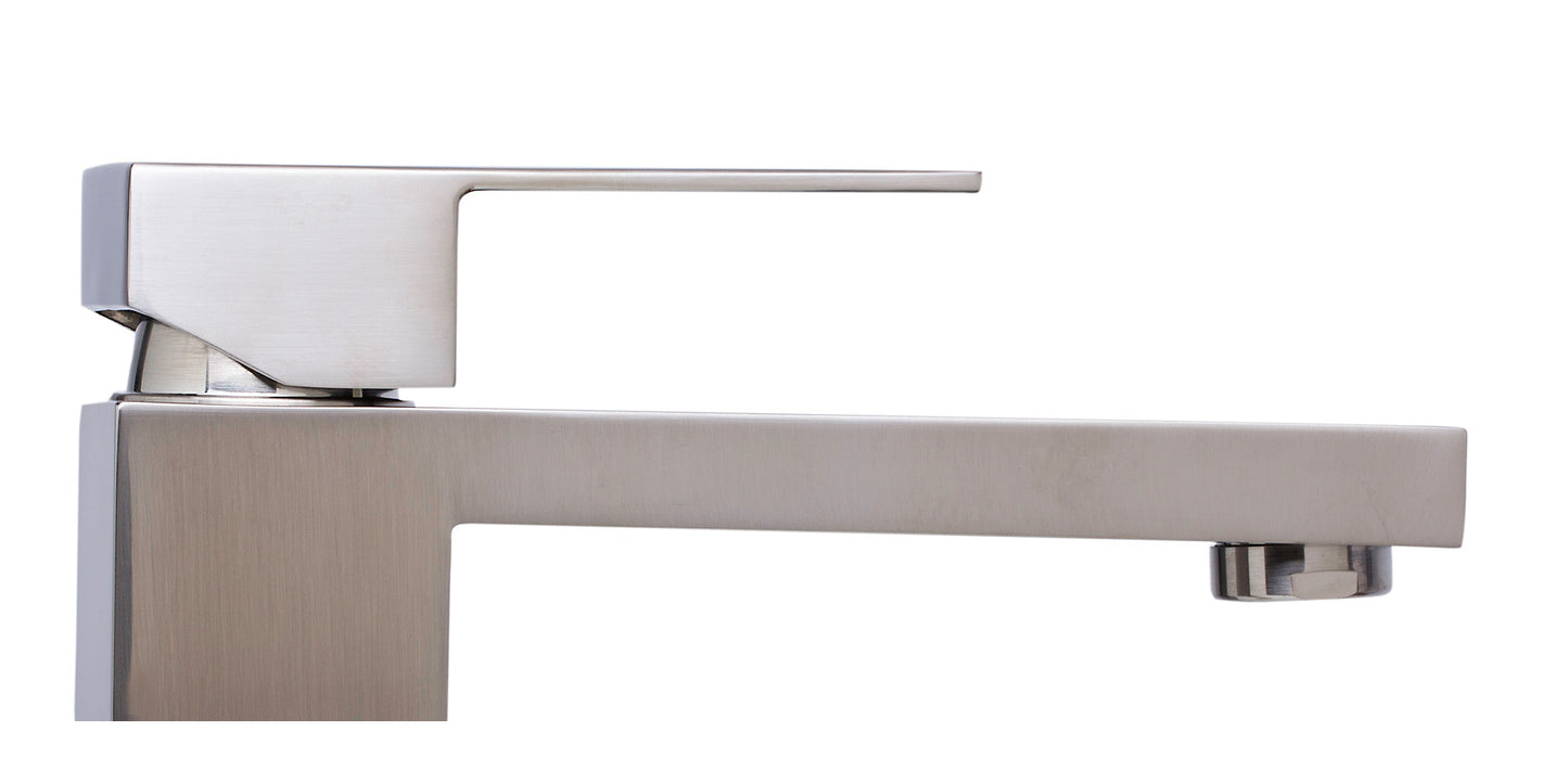 Brushed Nickel Tall Square Single Lever Bathroom Faucet, Brushed Nickel, AB1129-BN