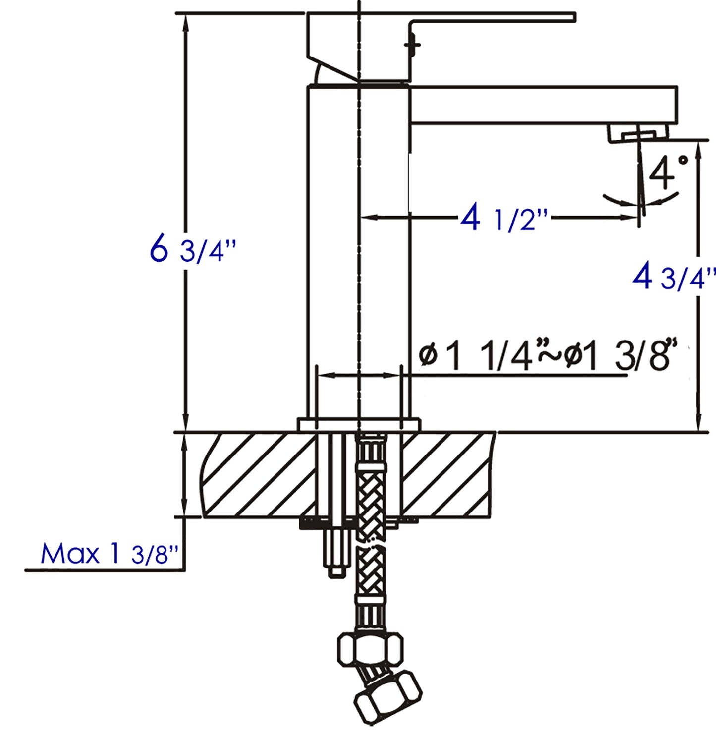 Polished Chrome Square Single Lever Bathroom Faucet, Polished Chrome, AB1229-PC