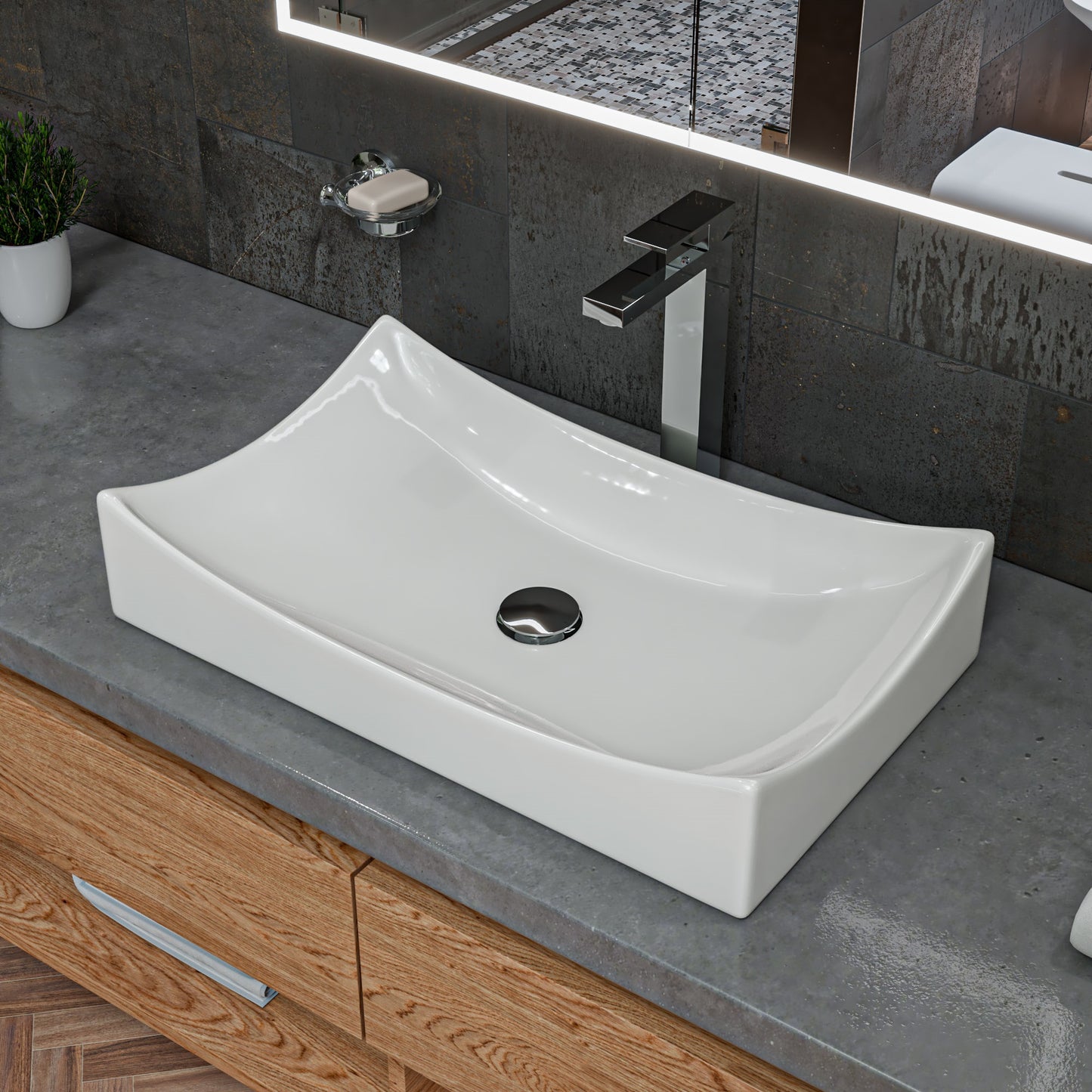 Polished Chrome Tall Square Single Lever Bathroom Faucet, Polished Chrome, AB1129-PC