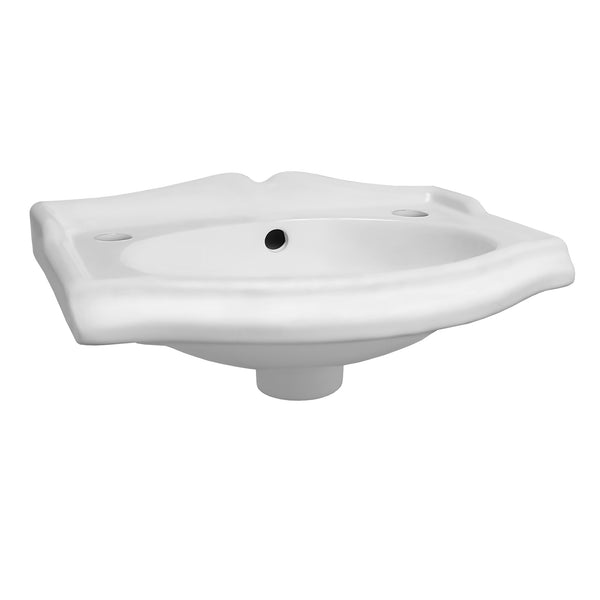 Small Rectangular Basin with Integrated Oval Bowl, Backsplash, Trim, Overflow and Two Hole Faucet Drilling 