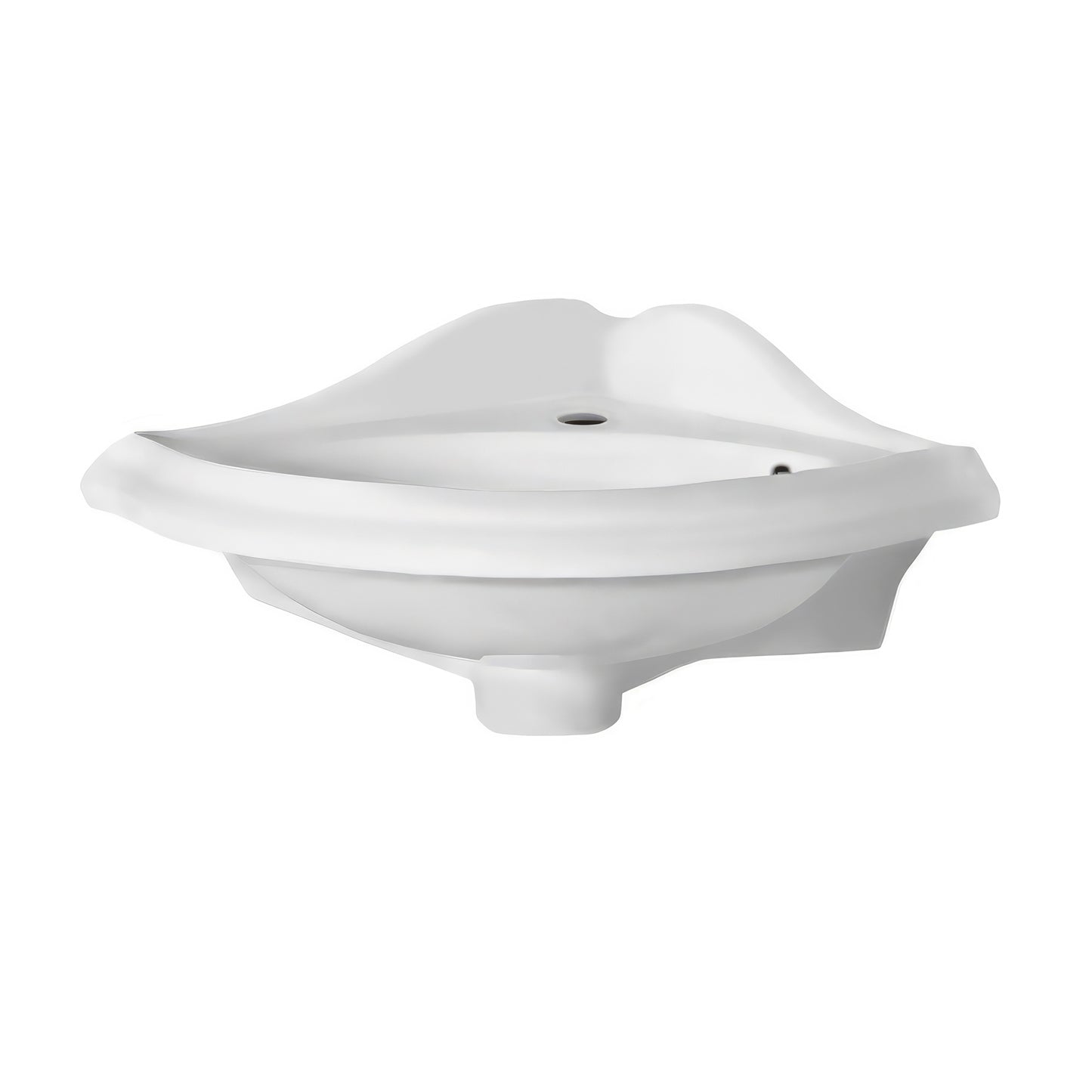 Corner Basin with Oval Bowl, Backsplash, Trim Overflow and Single Hole Faucet Drilling