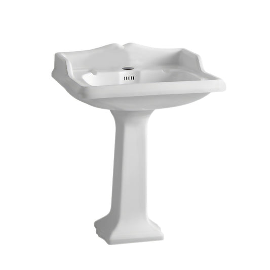 Isabella Collection Traditional Pedestal with an Integrated large Rectangular Bowl, Single Hole Faucet Drilling, Backsplash, Dual Soap Ledges, Decorative Trim and Overflow