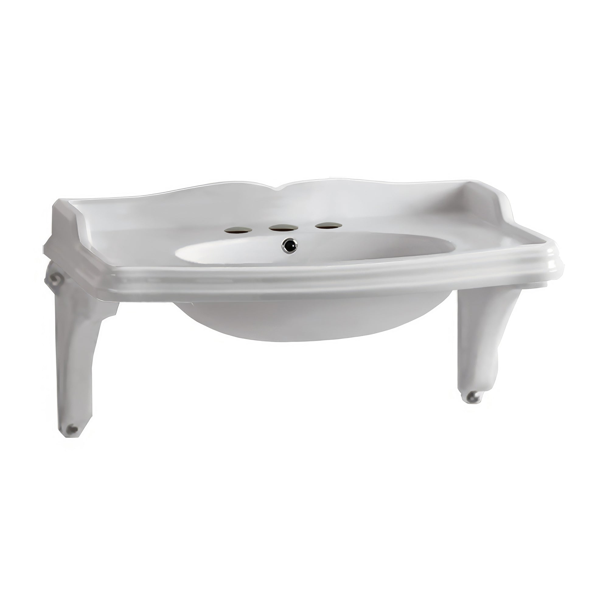 Large Rectangular Basin with Integrated Oval Bowl, Widespread Faucet Drilling and Ceramic Shelf Supports