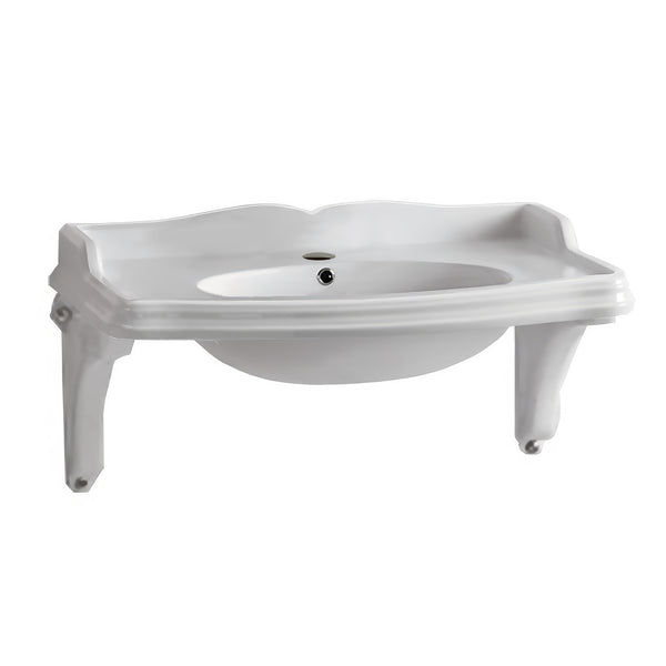 Large Rectangular Basin with Integrated Oval Bowl, Single Hole Faucet Drilling and Ceramic Shelf Supports