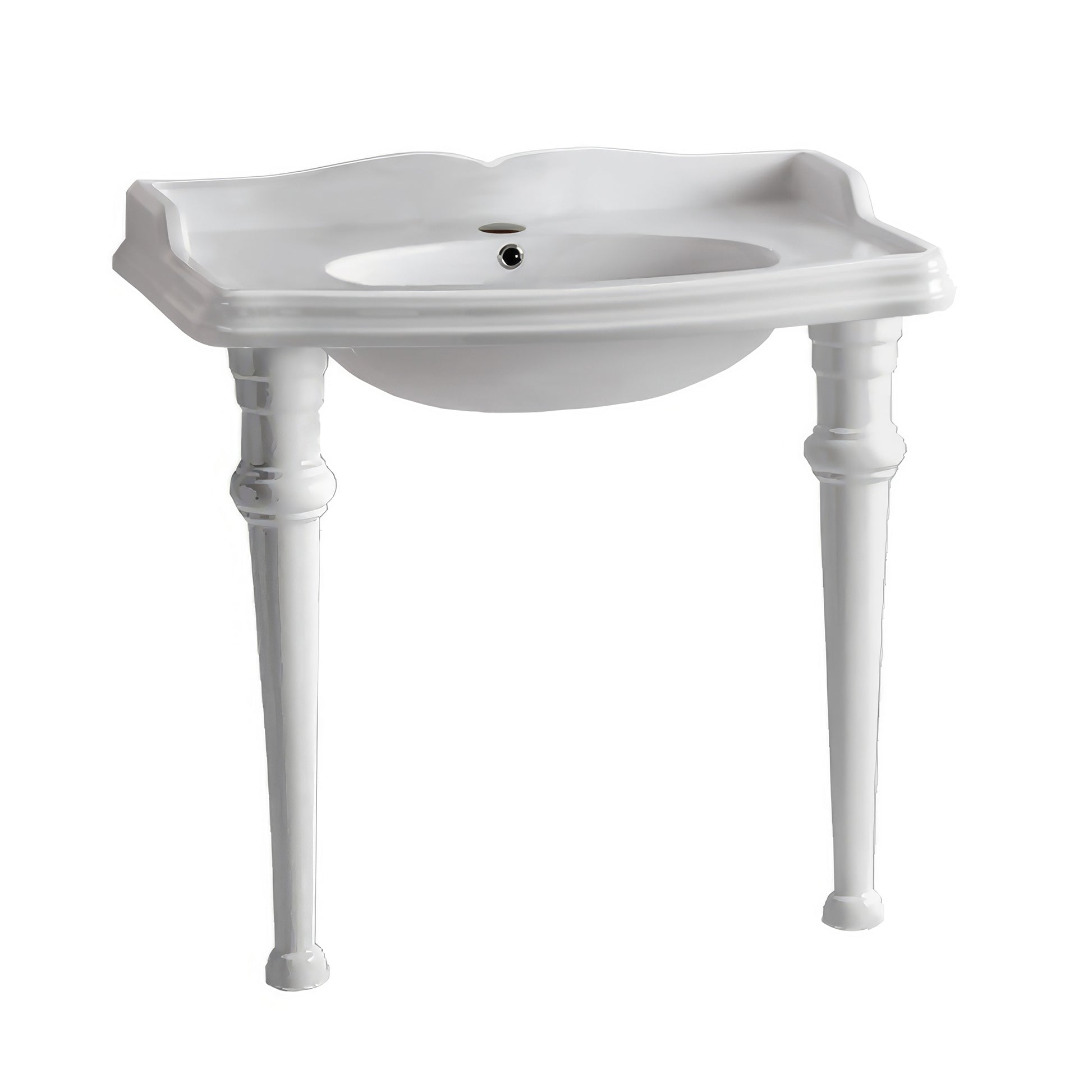 Isabella Collection 40" Rectangular Console Sink with integrated oval bowl, backsplash and ceramic leg support