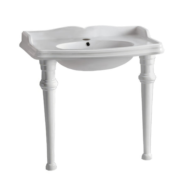 Isabella Collection 40 Rectangular Console Sink with integrated oval bowl, backsplash and ceramic leg support