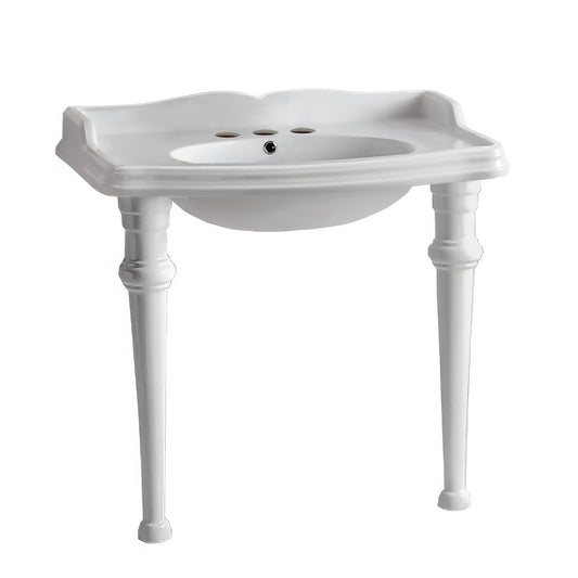 Isabella Collection 40" Rectangular Console Sink with integrated oval bowl, backsplash and ceramic leg support