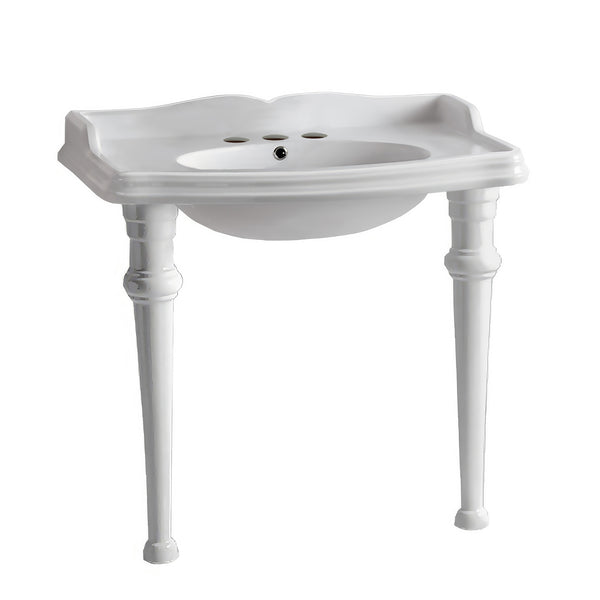 Isabella Collection 40 Rectangular Console Sink with integrated oval bowl, backsplash and ceramic leg support