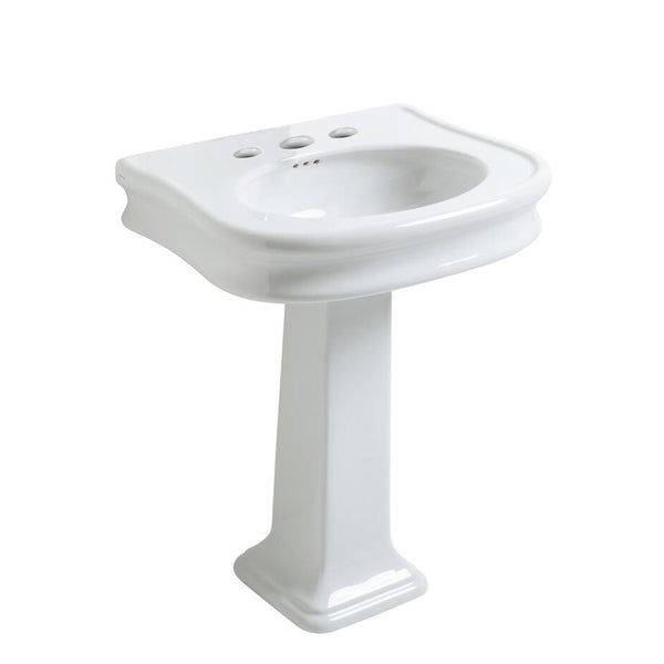 Traditional Free Standing Sink with Integrated Oval Bowl, Seamless Rounded Trim, Rear Overflow and Widespread Faucet Drill