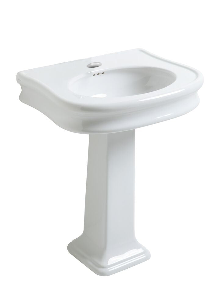 Traditional Free Standing Sink with Integrated Oval Bowl, Seamless Rounded Trim, Rear Overflow and Single Hole Faucet Drill