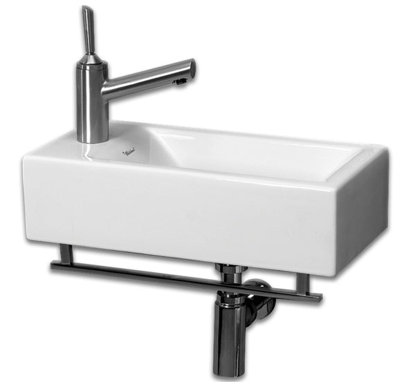 Small Basin with Crome Towel Bar and Center Drain