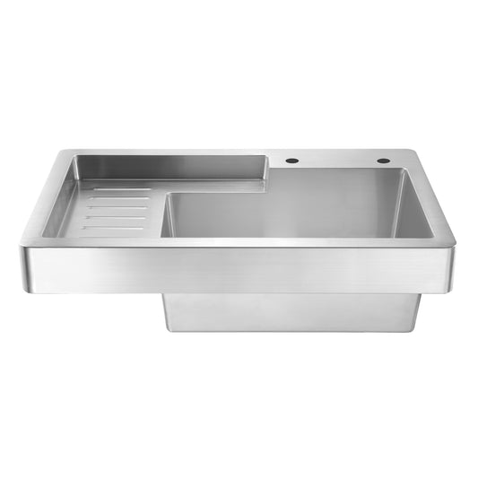 Brushed Stainless Steel Single Bowl Drop In Utility Sink with Drainboard