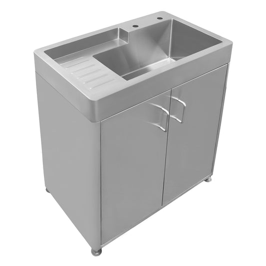 Brushed Stainless Steel Double Door, Freestanding Cabinet with Sink